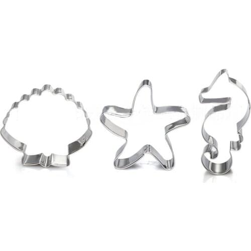 3PCS Stainless Steel Hippocampus Cookie Cutter 3D Starfish Cookie Mold Seashell Mousse Ring Sea Animal Biscuit Mould Baking Tool