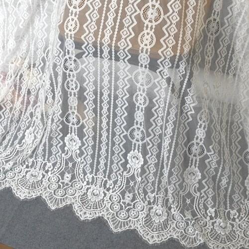 3 yards off white eyelash lace fabric, chic French Chantilly embroidered fabric lace floral pattern