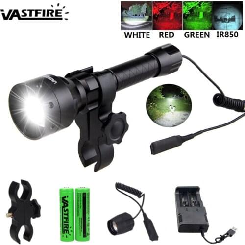 6000LM T50 500 Yards Zoomable Focus Red Green Red IR Light LED Tactical Hunting Flashlight Torch Remote Switch Scope Rifle Mount