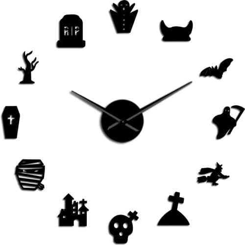 2021 DIY Large Acrylic Mirror Wall Clock Mute Quartz Wall Clock Halloween Style Halloween Party Decoration