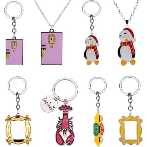 TV Show Friends Keychain Keyring Joey Penguin Peephole Frame Monicas Door Key Chains Central Perk Coffee Time Lobster Key Rings