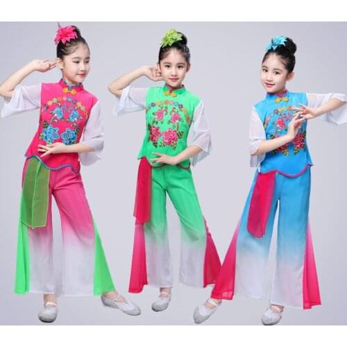 Childrens classical dance costumes girls umbrella dance childrens fan dance girls Yangko dance performance costume