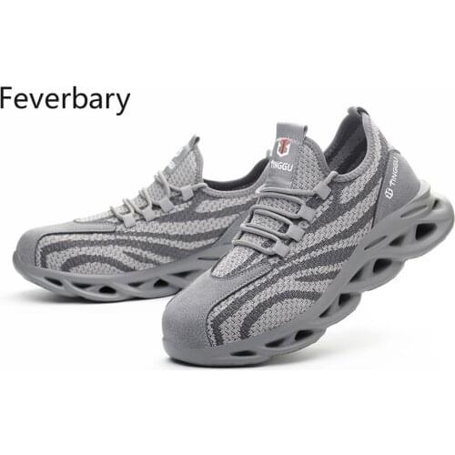 Feverbary Men Steel Toe Cap Work Safety Shoes Outdoor Non-slip hiking Boots Trainer Comfortable Breathable Sneakers