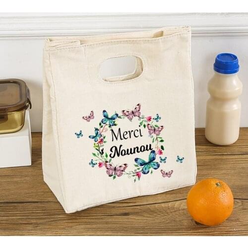 French Print Functional Cooler Lunch Box Bags Portable Insulated Canvas Bento Totes Thermal Food Picnic Storage Pouch Best Gifts