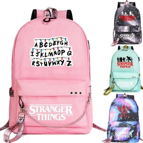 New TV Series Stranger Things Prints Boys Girls Kids School bag Women USB Chain Backpack Canvas Men Bagpack Packsack Bookbag