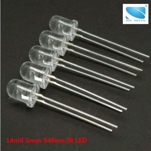 20 Pcs/lot 5mm 14mil Infrared IR LED Night Vision 940nm invisible Diode 60 degree Led Light Diodes For Remote comtrol