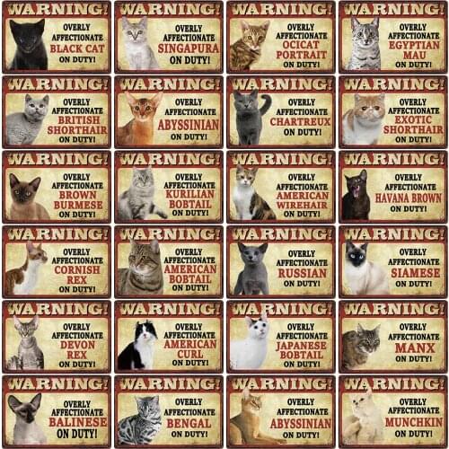 [ Kelly66 ] Pets Cats Warning Bengal Bombay On Duty Metal Sign Tin Poster Home Decor Bar Wall Art Painting 20*30 CM Size Dy99