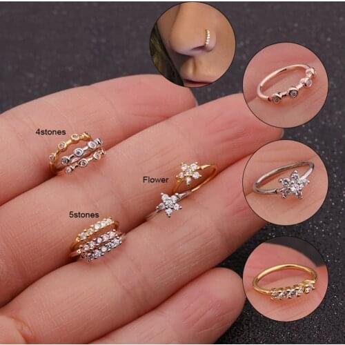 1 Pcs 0.8x8mm Nose Piercing Body Jewelry Part Nose Hoop Nostril Nose Ring Tiny Flower Helix Cartilage Tragus Ring