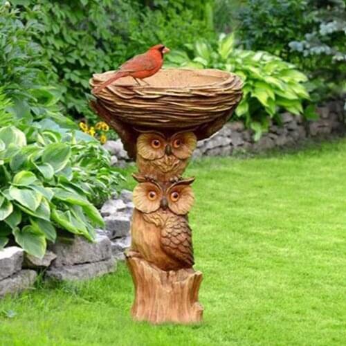 Creative Owl Style Bird Bath Feeder Polyresin Handmade Garden Birdbath For Outdoor Garden Backyard Lawn Decorations Bath Tray