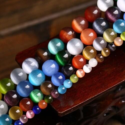 4-12mm Round Cat Eye Beads Mixed-Color Glass Beads For Jewelry Making Loose Beads Accessories 15'' DIY Beads Bracelets
