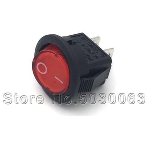 20pcs/lot 3A round power switch KCD11 rocker switch black/red with lamp 2 pin 2 gears 16.5*15mm