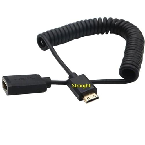Left/Right Angle Mini-HDMI to A-HDMI Male to Female stretch Spring Curl Flexible Thin HDMI-compatible Cable V2.0 2k*4k @60hz