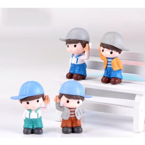 ZOCDOU 1 Piece Mini Handsome Blue Hat Boy Gray Hat Juvenile Small Figurine Crafts Little Figure Ornament Miniatures Home Deco