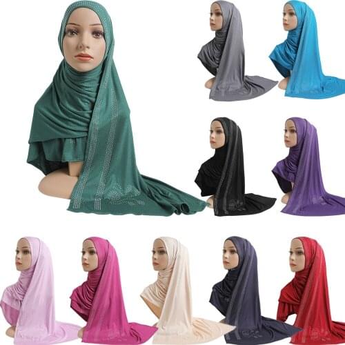 Muslim Women Rhinestone Arab Hijab Scarf Islamic Long Shawl Head Wrap Shayla Headscarf Large Scarves Full Cover Prayer Hat New
