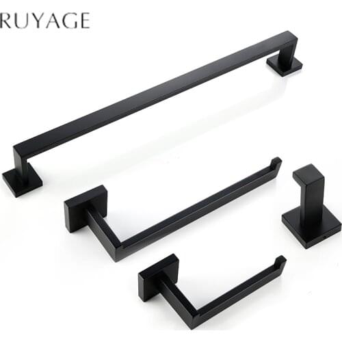 RUYAGE Bathroom Accessories Set Black Robe Hook Towel Rail Bar Rack Bar Shelf Tissue Paper Holder Toothbrush Holder RA03