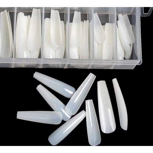 48 Pcs/bag Long Ballerina Fake Nails Art Tips ABS Extension System Full Cover Pointed Clear False Nails Manicure