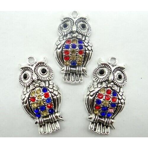Natural Turquoises Quartz crystal owl Silver Keychain Pendant for diy Jewelry making necklace Accessories 10PCS A2