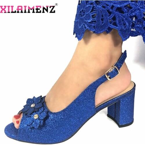 Latest Italian Design High Quality African Women Shoes without Bag Can Match Bag For Christmas Party in Royal Blue Color