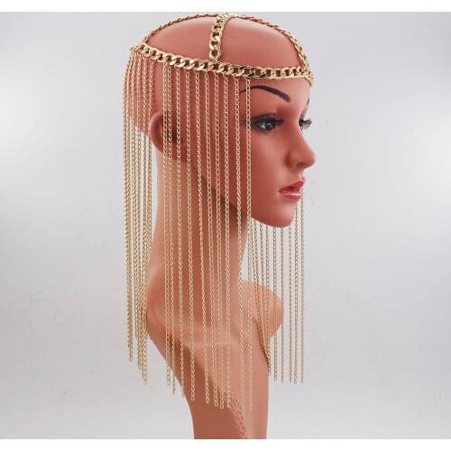 New Arrival Luxury punk Hair Accessories Head Chain Women Long mutlilayer tassel Headpiece Jewelry party Forehead Tiara