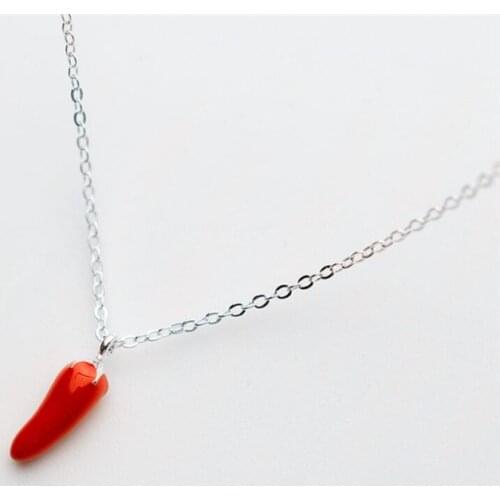 Sole Memory Fresh Lovely Creative Red Drop Glaze Chili 925 Sterling Silver Clavicle Chain Female Necklace SNE508