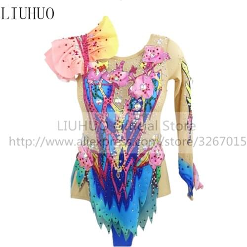 LIUHUO Figure Skating Dress Womens Girls' Ice Performance Rhythmic Gymnastics Competition Leotard Dance Ballet TightsMulticolor