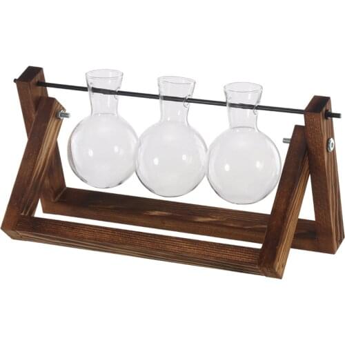 Creative Hydroponic Plant Transparent Vase Wooden Frame Vase Decoratio Glass Tabletop Plant Bonsai Decor Flower Vase