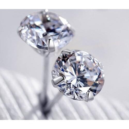 Crystal zirconia 925 pure silver ear nail 3 / 4 / 5 / 6 / 7 / 8mm four claw zircon womens jewelry Cubic Zircon