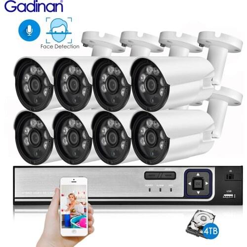 Gadinan H.265+ 8CH 5MP POE Security System Kit 2.8mm Wide Angle 5MP SONY IMX335 IP Camera Face Detection Outdoor CCTV Video Set