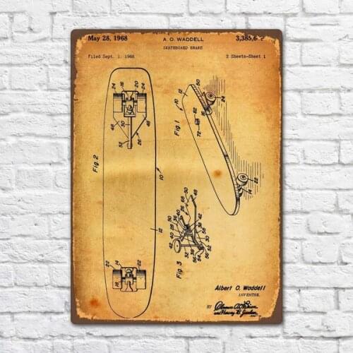 Skateboard Brake 1968 Patent Vintage Retro Metal Tin Sign Metal Sign Wall Decor Fashion Art Decor Poster