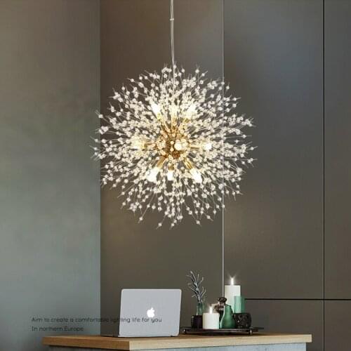 Nordic Loft Crystal Dandelion Led Chandelier Lightiing Spark Ball Chandelies Indoor Light Fixtures For Living Room Bedroom Decor