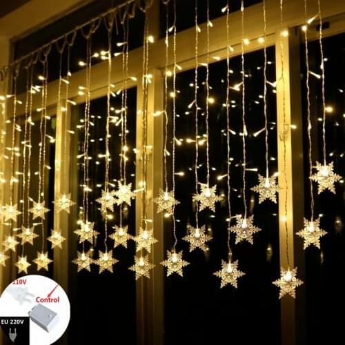 Merry Christmas Ornaments Snowflakes Curtain Garland LED String Light Christmas Decorations for Home New Year Decor 2022 Navidad