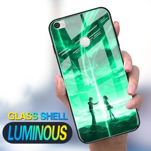 Luminous Tempered Glass Case For XiaoMi Mi Max 2 3 Shine Bag Case Back Cover For XiaoMi Mi Play Mix 3