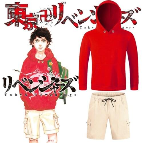 Tokyo Revengers Hoodie Anime Hanagaki Takemichi Ken Ryuguji Cosplay Red Hoodie Sweatshirts Shorts Women Mens Pullover Halloween