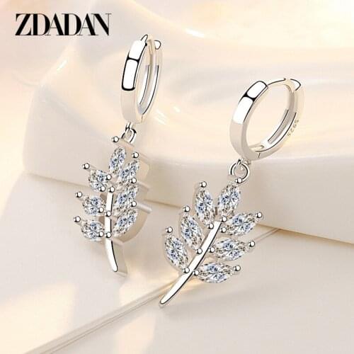 ZDADAN 2021 New Arrival Fashion Leaf Zircon Twist Drop Earring For Women Party Jewelry Gift