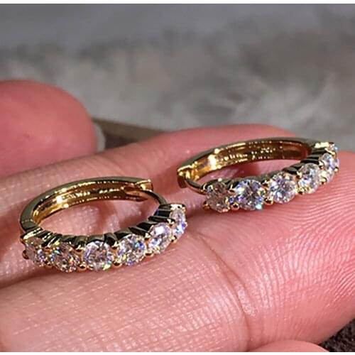 14K Yellow Gold Women Hoop Earrings Moissanite Diamonds 0.1 Carat Each Round Wedding Party Engagement Anniversary Gift Present