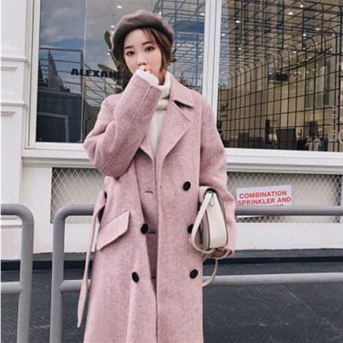 Woolen coat female Pink 2020 spring Autumn New Long fashion Loose section Wool jacket woolen coat Women Outerwear manteau femme