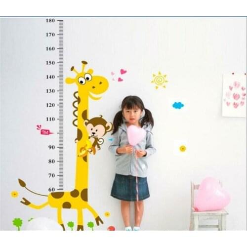 Giraffe Monkey Cartoon Height Measure Wall Stickers For Kids Room Growth Chart Children Bedroom Nursery Room Decor Wall Decal