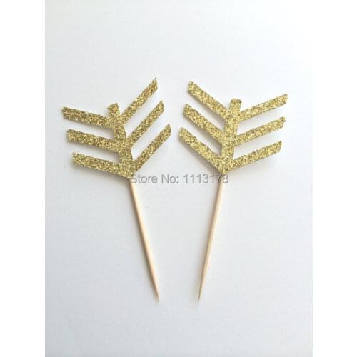 Gold Glitter Arrow Toppers. Food Sandwich Pick. Wedding or Engagement Party Cupcake Topper