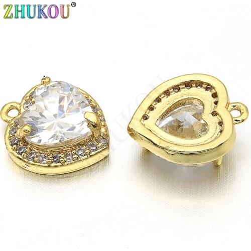 10x11mm Brass Cubic Zirconia Heart Charms Pendant for Diy Jewelry Findings, Mixed Color, Hole: 0.5mm