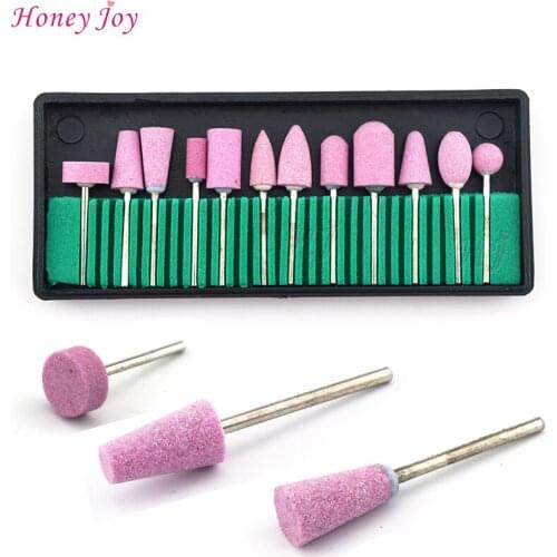 12 Styles Pro Pink Ceramic Electric Machine Polishing Grinding Head Nail Art Drill Bit File Styling Tools