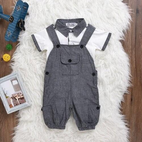 2020 New Style Newborn Toddler Baby Boy Clothes Summer Gentleman style T-shirt+Overalls 2 Pcs/Suit Infant Clothing Set