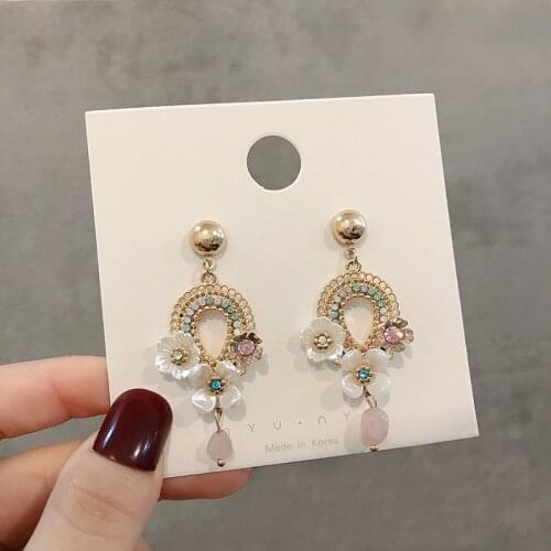 2020 Trendy Tassel Earrings Rhinestone Flowers Drop Earrings for Women Vintage Temperament Women Statement Earring Sweet Jewelry