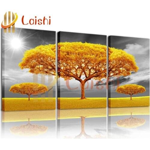 3pcs home decoration Golden tree, abstract money tree diamond painting full drill square round diamond embroidery diamond art