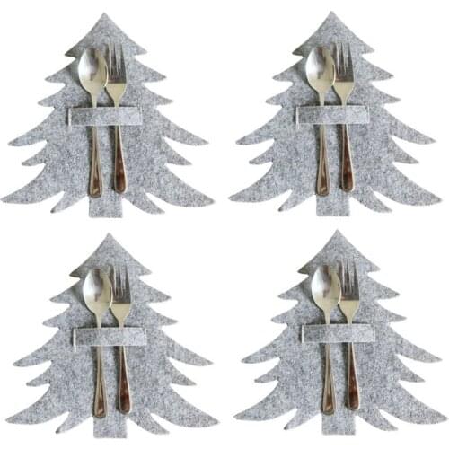 4PCS Grey Cutlery Storage Bag Christmas Tree Cutlery Pouch Home Tableware Holder Dinning Table Xmas Decoration