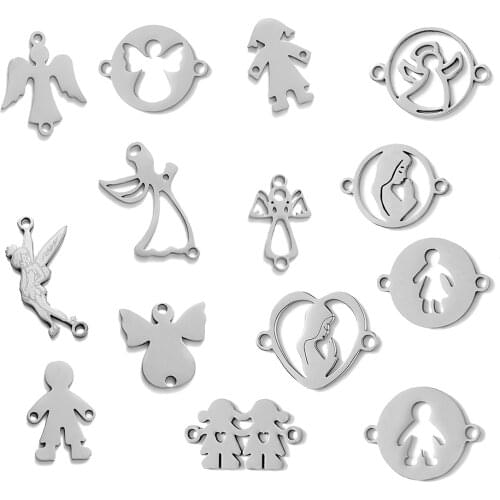 People Stainless Steel Connectors Fairy Angel Virgin Mary Girl Boy Jewelry Component Diy Bracelet Making Findings 5pcs lot