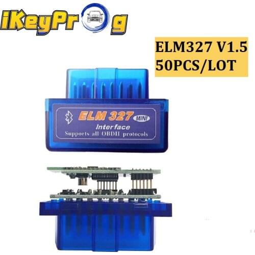 50PCS/LOT Mini Bluetooth V1.5 ELM 327 OBD2 ELM327 PIC18F25K80 V1.5 Bluetooth Adapter ELM 327 Code Reader OBDII Diagnostic Tool