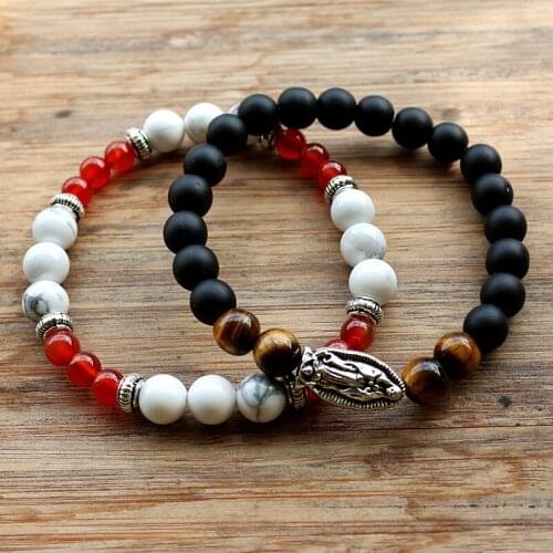 8mm Tiger Eye Natural Stone & catholic charm Beads Bracelet & Bangle For Men Jewelry