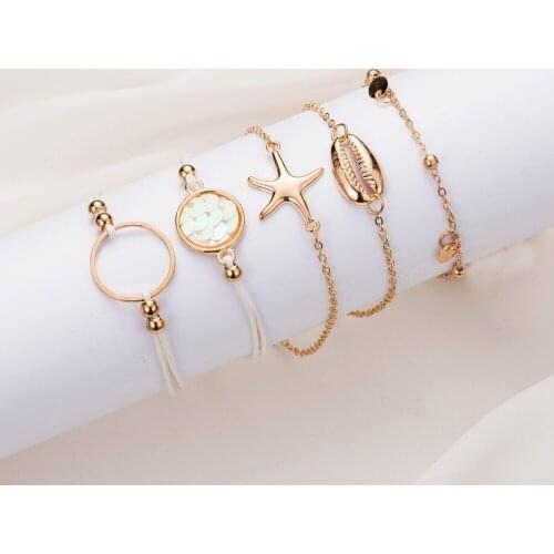 Free shippng Latest new Style Metal Shell Jewelry Fish Scale Sequined Cut out Circle Bracelet Starfish Hand bracelet