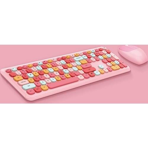 2.4GHz Wireless 110 Keys Keyboard and Silent Mouse Combo Set Lipstick Mixed Colors Full-Sized Keyboard for PC ComputerLaptop