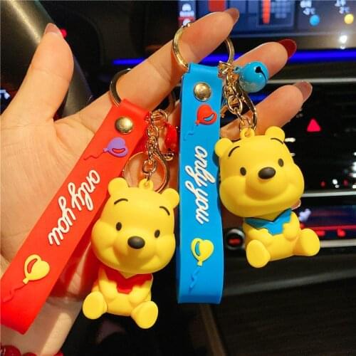 Disney Winnie The Pooh Cartoon Cute Bear Keychain Doll Lovers Bag Pendant Key Chain Decorate Girl Backpack Keyring